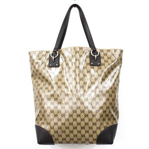 Gucci Handbag Brown Tote GG Bag Leather Crystal